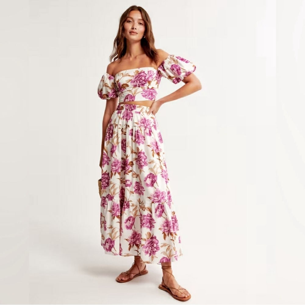 Abercrombie & Fitch Poplin Off-The-Shoulder Set Top and Skirt